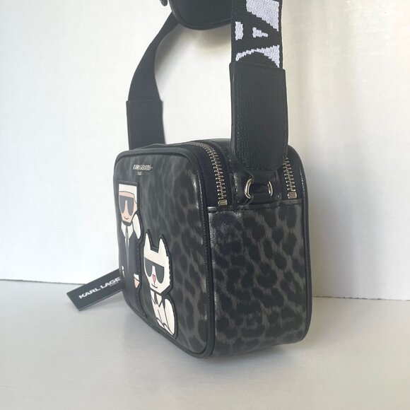 Karl Lagerfeld Maybelle Crossbody Black Ikons Leopard Airpods Coin Case - Picture 8 of 13